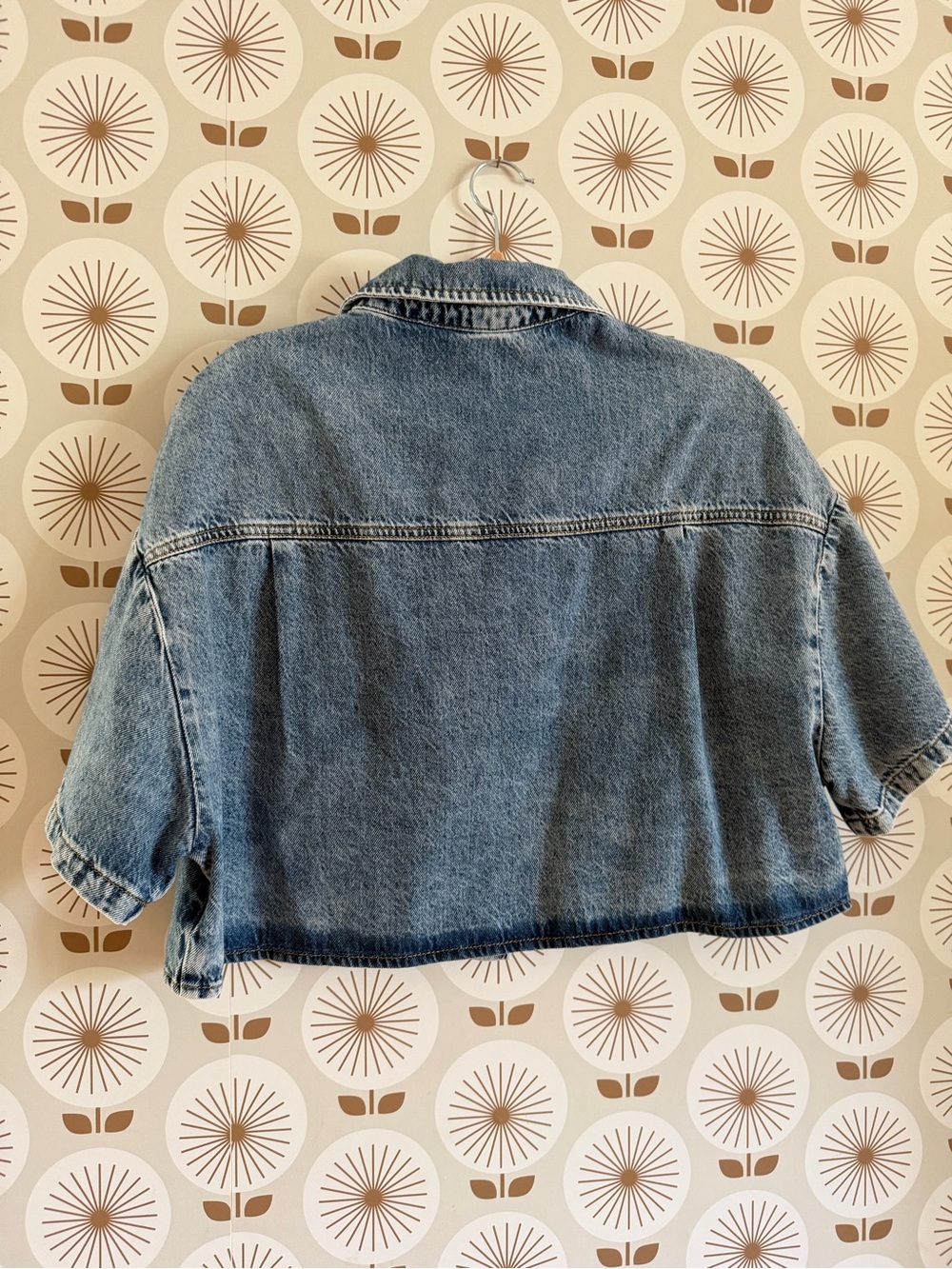 Francesca's Collections Cropped Denim Button-Down Shirt - Blue - Picture 4 of 4